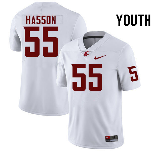 Youth #55 AJ Hasson Washington State Cougars College Football Jerseys Stitched-White